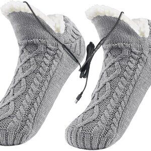 Heated Fleece Socks Slippers Unisex Thermal USB Foot Warmer Indoor Winter